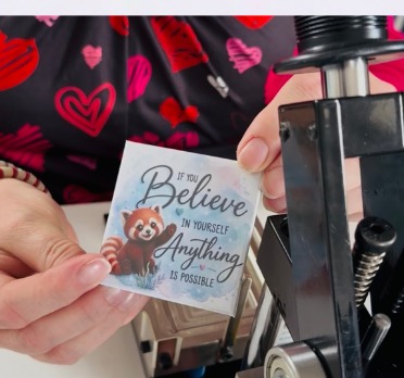A card being pressed in the studio button press